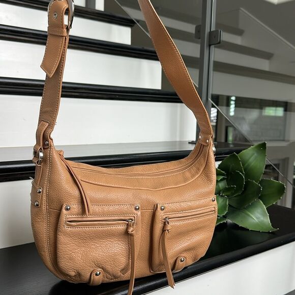NEW Tignanello Genuine Leather Shoulder Handbag Purse Tan Pebbled Satchel - Picture 1 of 11